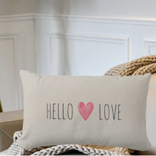 Custom Modern Hello LOVE Valentines Couple Gift Lumbar Pillow