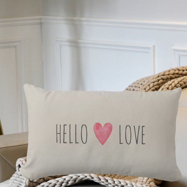 Custom Modern Hello LOVE Valentines Couple Gift  Lumbar Pillow (Creator Uploaded)