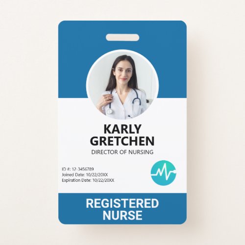 Custom Modern Hospital Employee Photo ID Card Blue Badge