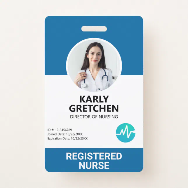 Custom Modern Hospital Employee Photo ID Card Blue Badge | Zazzle