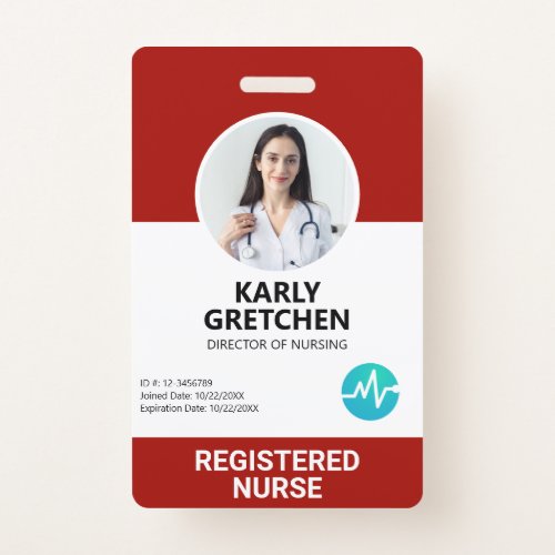 Custom Modern Hospital Employee Photo ID Card Red Badge