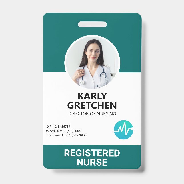 Custom Modern Hospital Employee Photo ID Green Badge (Front)