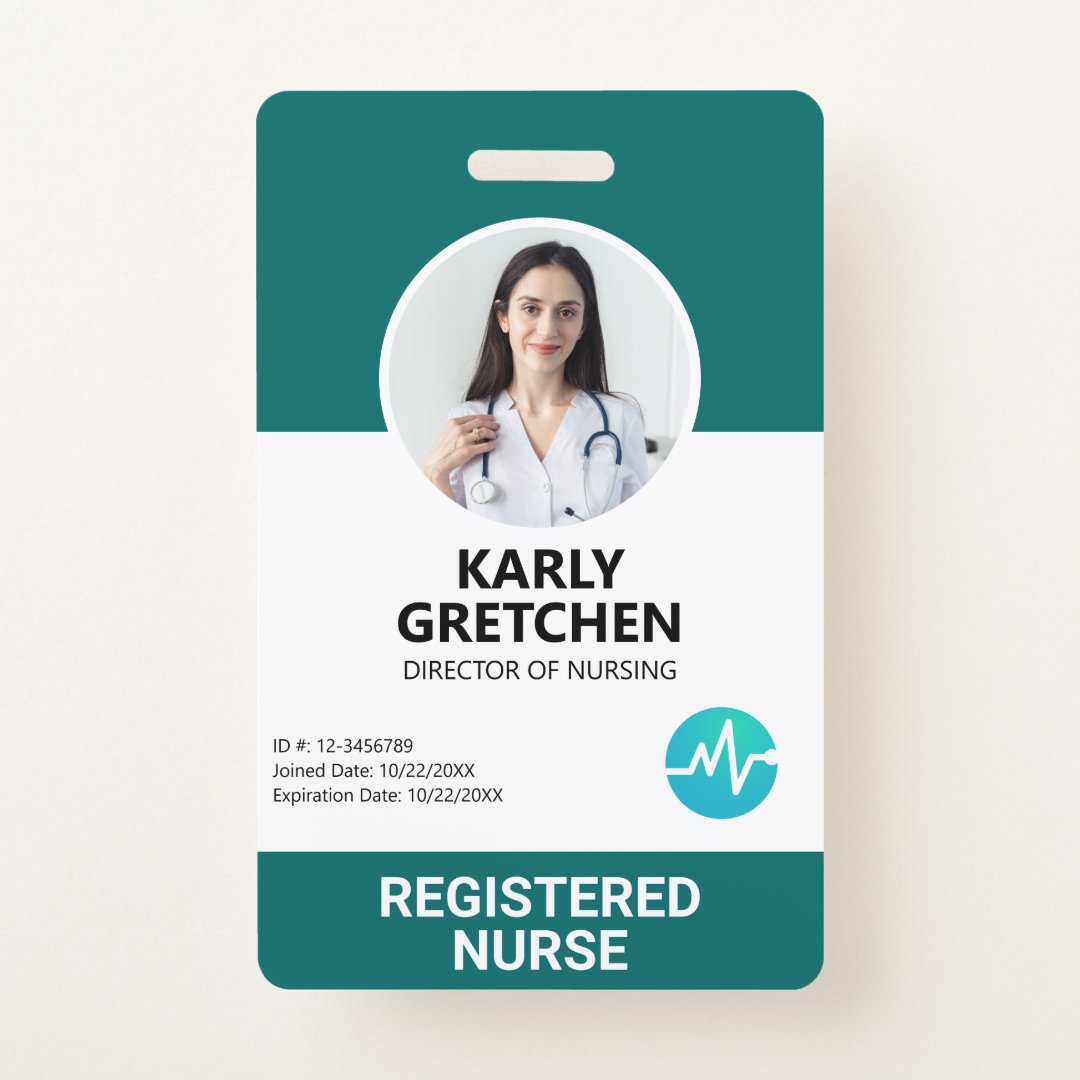 Custom Modern Hospital Employee Photo ID Green Badge | Zazzle