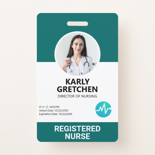 Custom Modern Hospital Employee Photo ID Green Badge