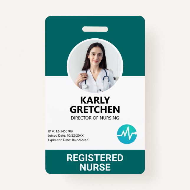 Custom Modern Hospital Employee Photo ID Green Badge (Front)