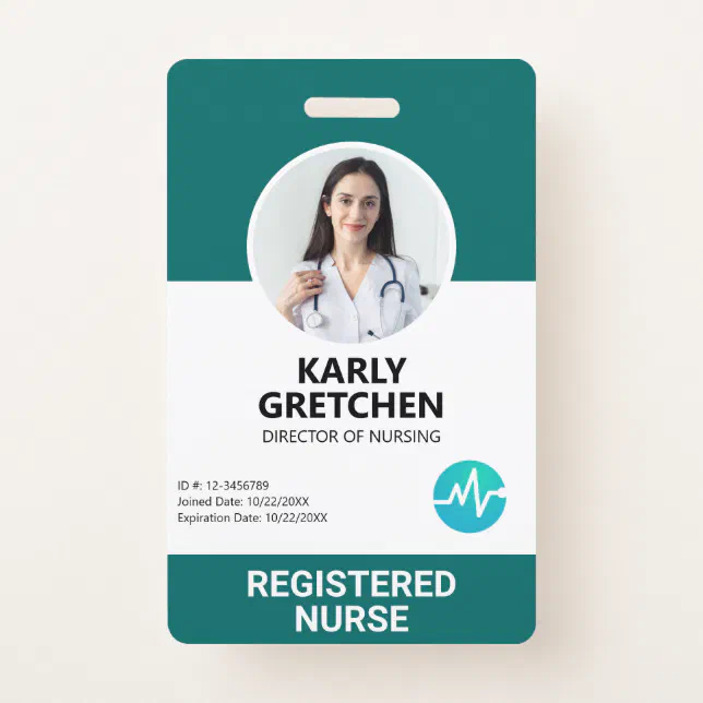 Custom Modern Hospital Employee Photo Id Green Badge 