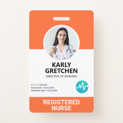 Custom Modern Hospital Employee Photo ID Orange Badge