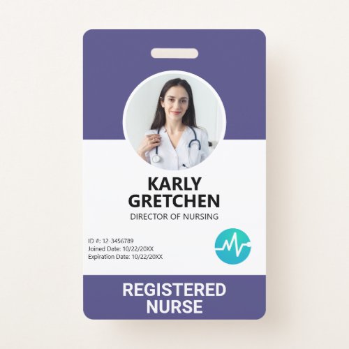 Custom Modern Hospital Employee Photo ID Purple Badge