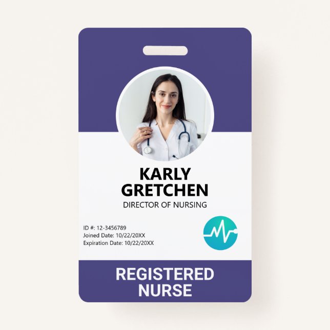 Custom Modern Hospital Employee Photo ID Purple Badge (Front)
