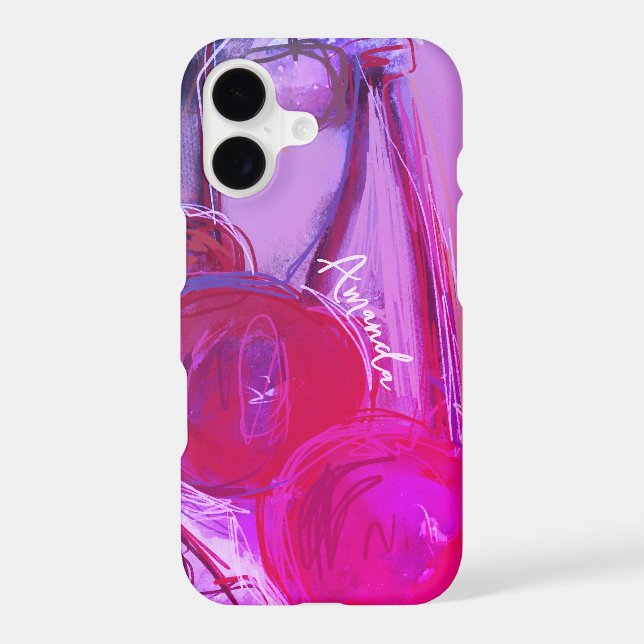 Custom Modern Hot Pink Purple Hand Drawn Cherry  Case-Mate iPhone Case (Back)