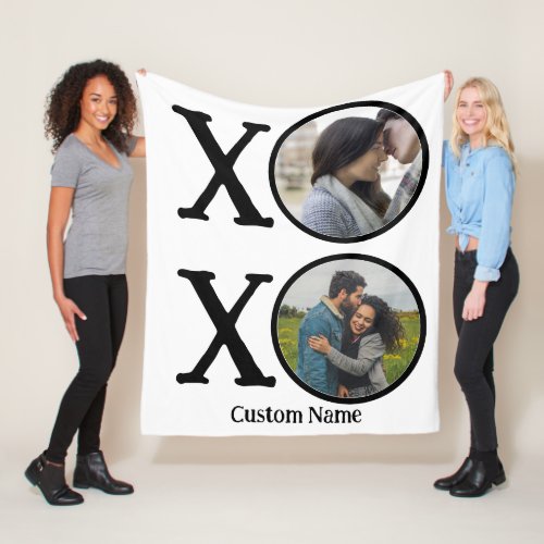Custom Modern Hugs and Kisses XOXO 2 Photo Collage Fleece Blanket