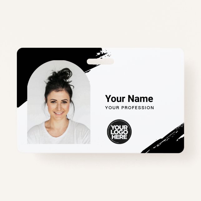 Custom Modern ID Card Simple QR Arc Photo Brush Badge (Front)