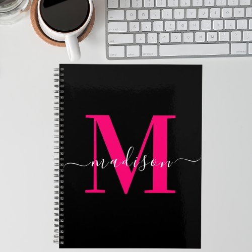 Custom Modern Initial l Bold Pink  Black Monogram Planner