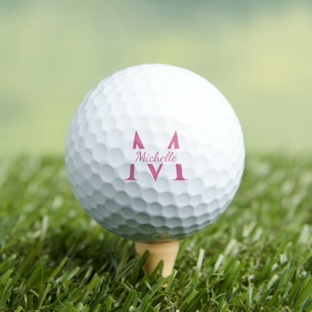 Custom Modern Initial Name Template Pink Monogram Golf Balls (Insitu Tee)