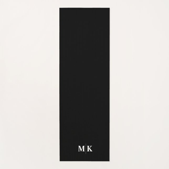 Custom modern initials solid black yoga mat (Front)