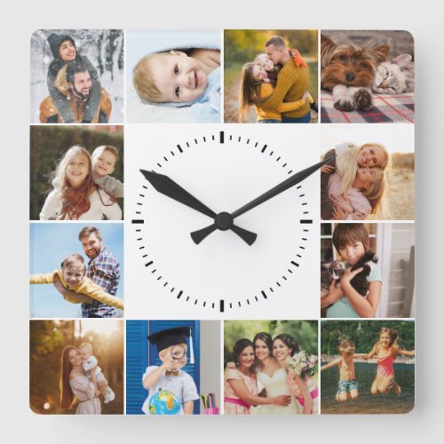 Custom Modern Instagram Family Multi Photo Collage Square Wall Clock