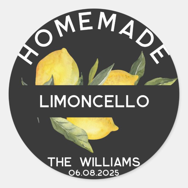 Custom Modern Italian Homemade Limoncello Labels (Front)