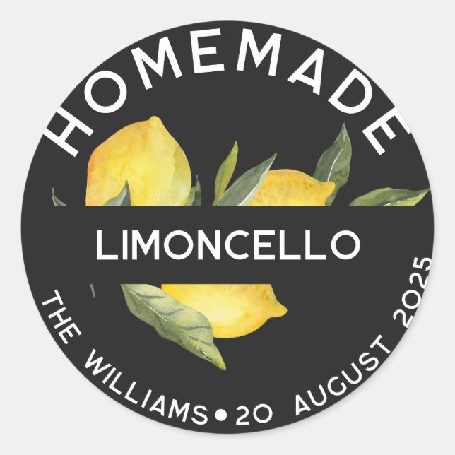 Custom Modern Italian Homemade Limoncello Labels (Front)