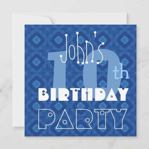 Custom Modern Kid's 10th Birthday Blue Diamond Y13 Personalized Invite