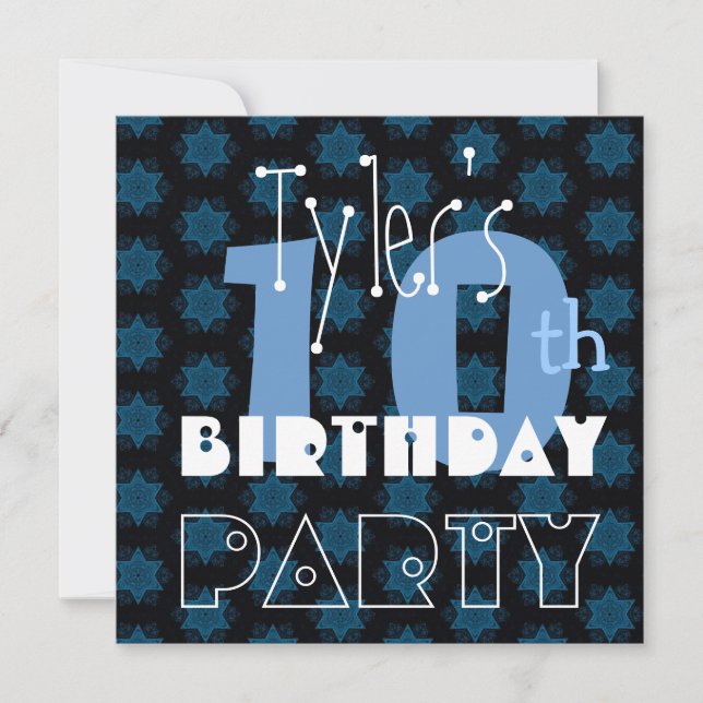 Custom Modern Kid's 10th Birthday Blue Stars Y112 Invitation (Front)