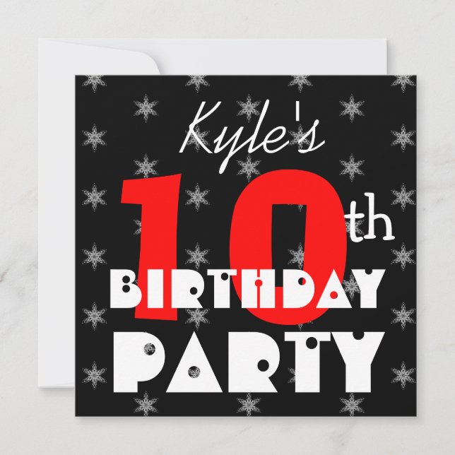 Custom Modern Kid's 10th Birthday Red and Black V8 Invitation (Front)
