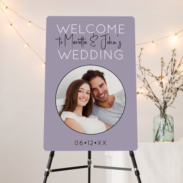 Custom Modern Lavender Purple Wedding Welcome Sign (In Situ (Stand))