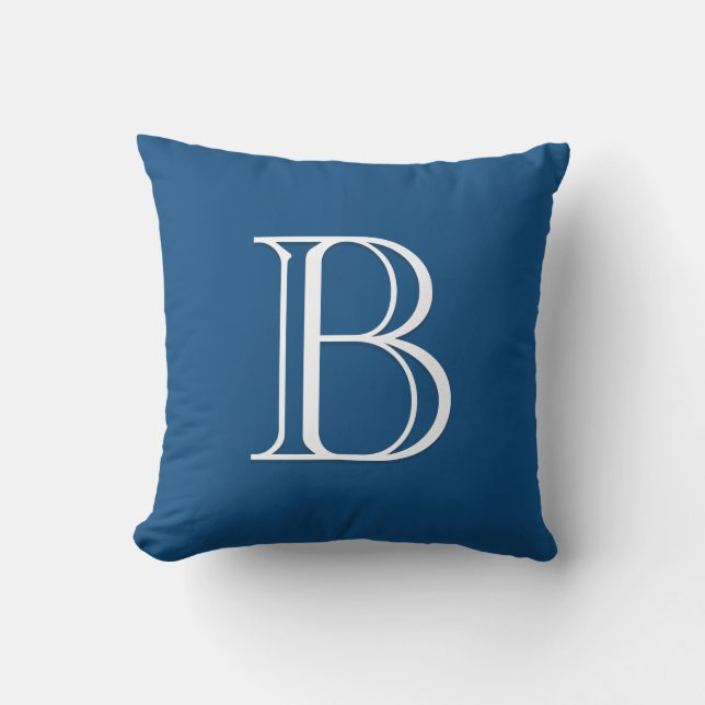 Custom Modern Letter Monogram Initial Blue & White Throw Pillow (Front)