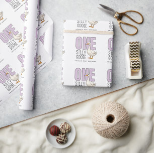 Custom Modern Lilac One Silly Goose First Birthday Wrapping Paper