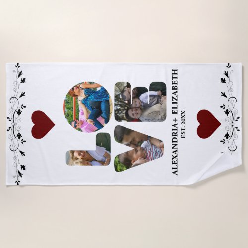 Custom modern love 4 photo collage for couples beach towel