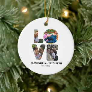 Custom modern love 4 photo collage for couples ceramic ornament