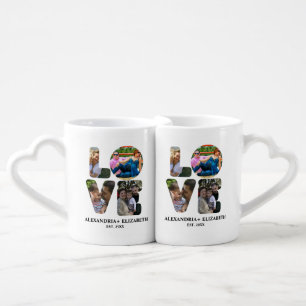 Custom modern love 4 photo collage for couples coffee mug set