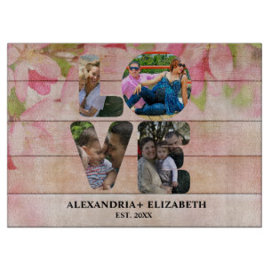 Custom modern love 4 photo collage for couples cutting board