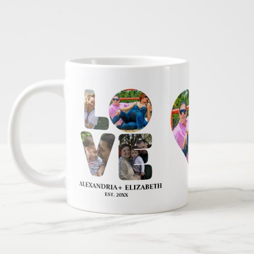 Custom modern love 4 photo collage for couples giant coffee mug