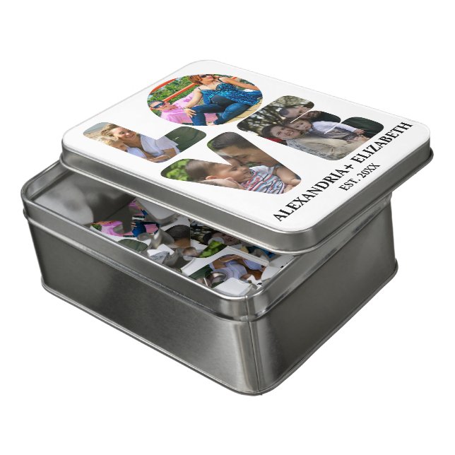 Custom modern love 4 photo collage for couples jigsaw puzzle (Lid Open)