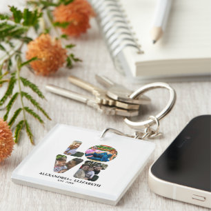 Custom modern love 4 photo collage for couples keychain