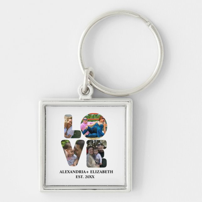 Custom modern love 4 photo collage for couples keychain (Front)