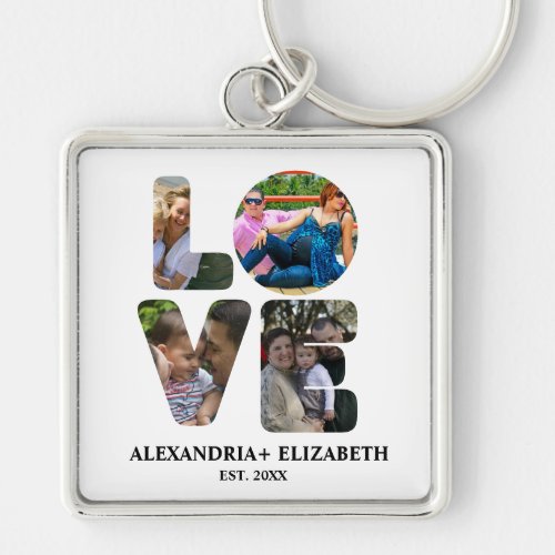 Custom modern love 4 photo collage for couples keychain