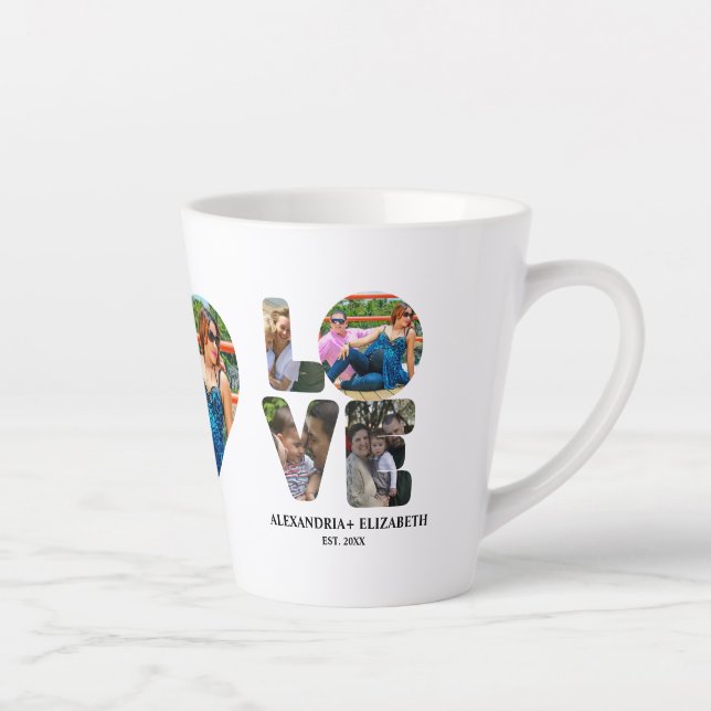 Custom modern love 4 photo collage for couples latte mug (Right)