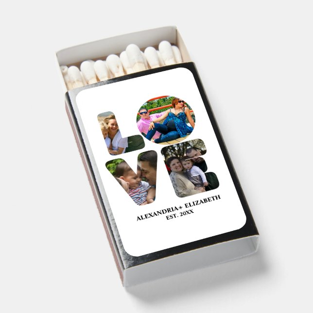 Custom modern love 4 photo collage for couples matchboxes (Front Open)