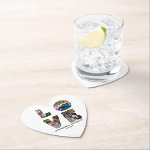 Custom modern love 4 photo collage for couples paper coaster