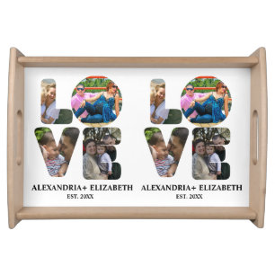 Custom modern love 4 photo collage for couples serving tray