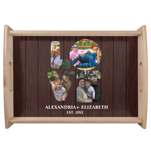 Custom modern love 4 photo collage for couples serving tray (Front)