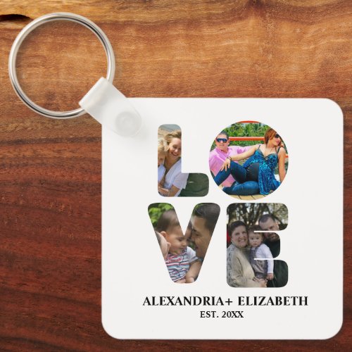 Custom modern love 4 photo collage for couples tap keychain