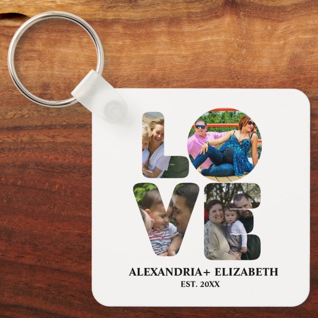 Custom modern love 4 photo collage for couples tap keychain (Front)