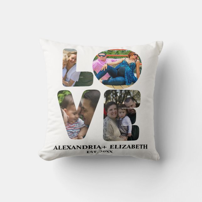 Custom modern love 4 photo collage for couples throw pillow (Front)