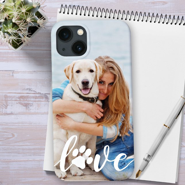 Custom Modern LOVE Pet Photo Paw Print Dog Lover Case-Mate iPhone Case (Creator Uploaded)