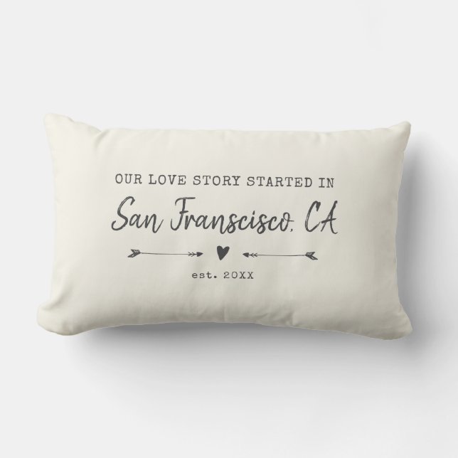Custom Modern Love Story City Valentine's Day Lumbar Pillow (Front)
