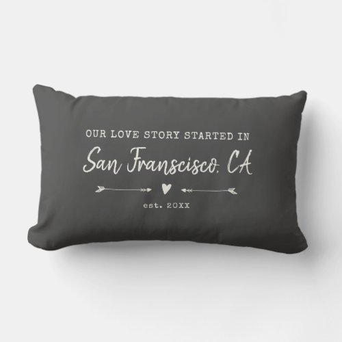 Custom Modern Love Story City Valentines Day Lumbar Pillow