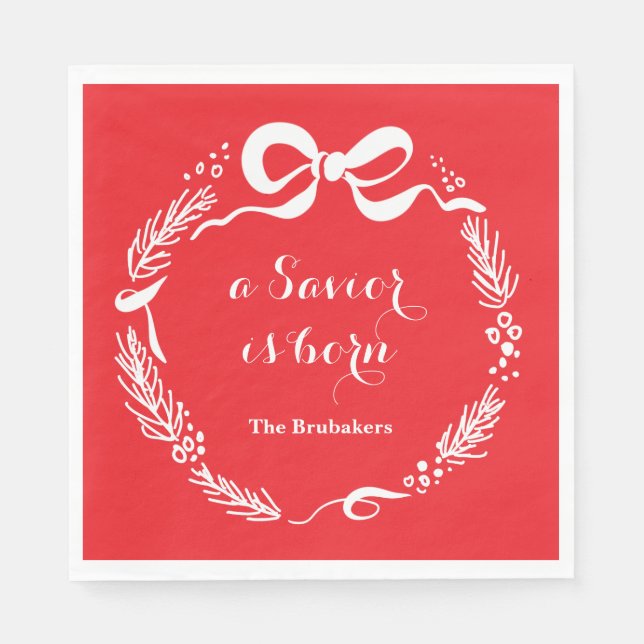 Custom Modern Luke 2 Scripture Red Christmas Napkins (Front)