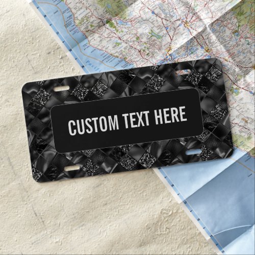 Custom Modern Luxury Black Faux Glitter Pattern License Plate